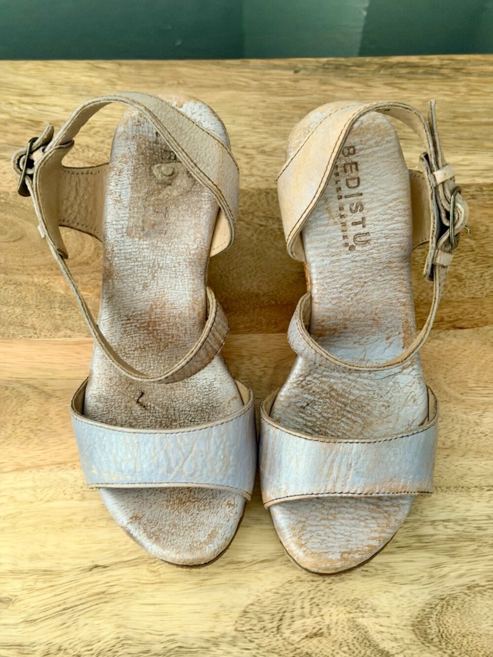 Bed Stu Silver Lux Metallic Leather Platform Wedge Sandals 7.5 - Picture 4 of 16